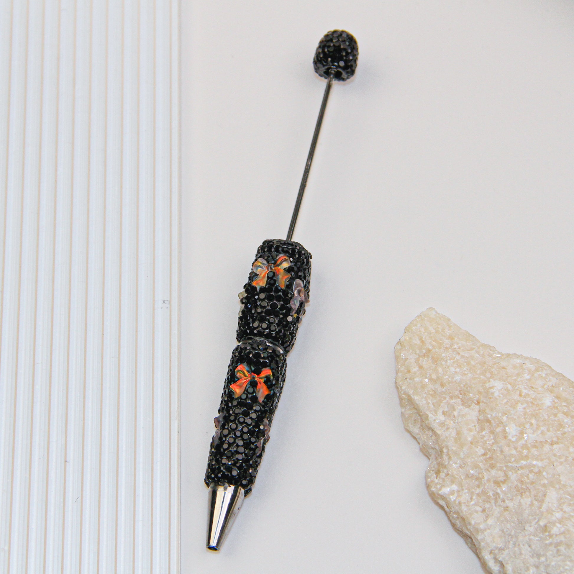 Bow Black Rhinestone Beadable Pen