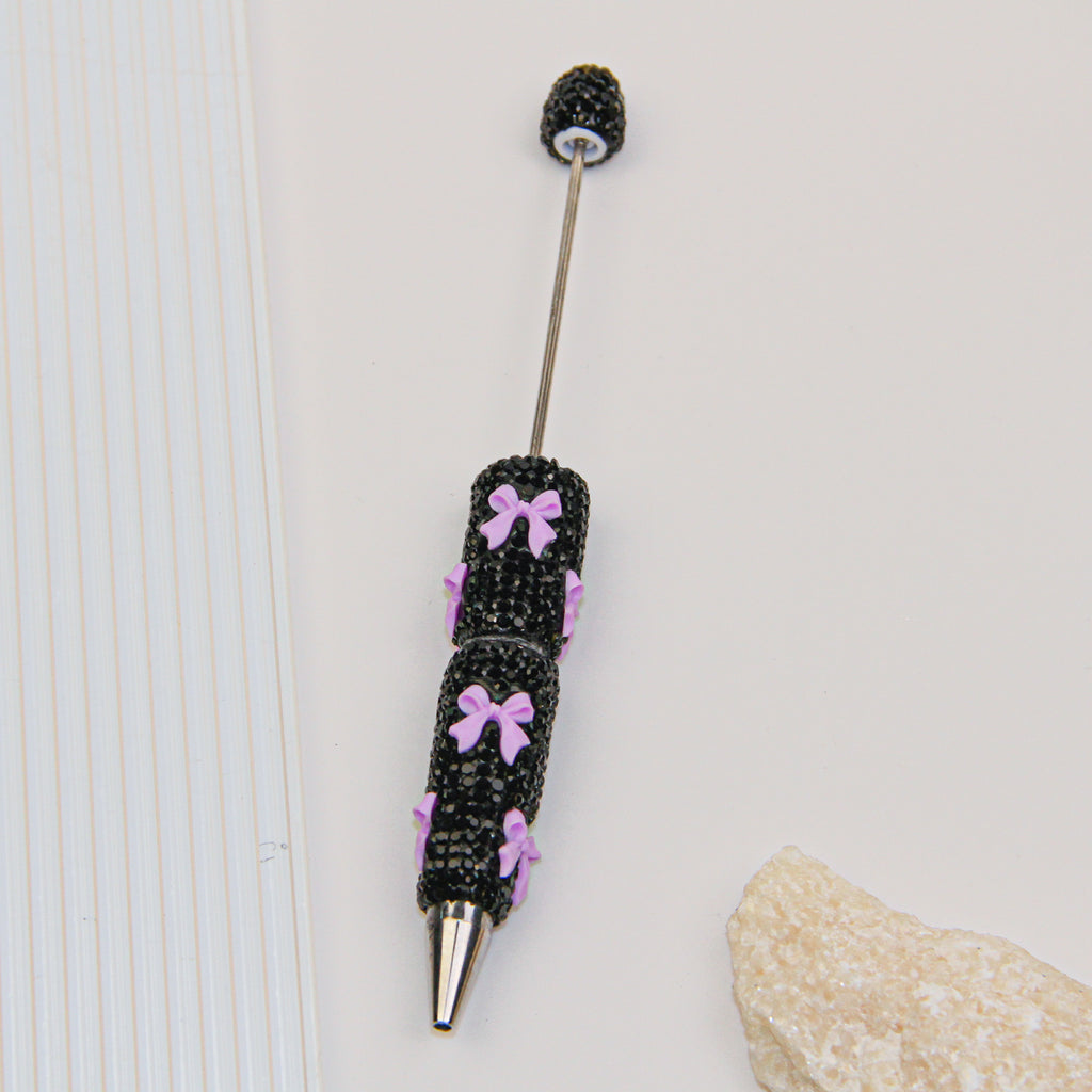 Bow Black Rhinestone Beadable Pen