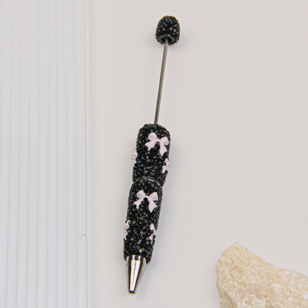 Bow Black Rhinestone Beadable Pen