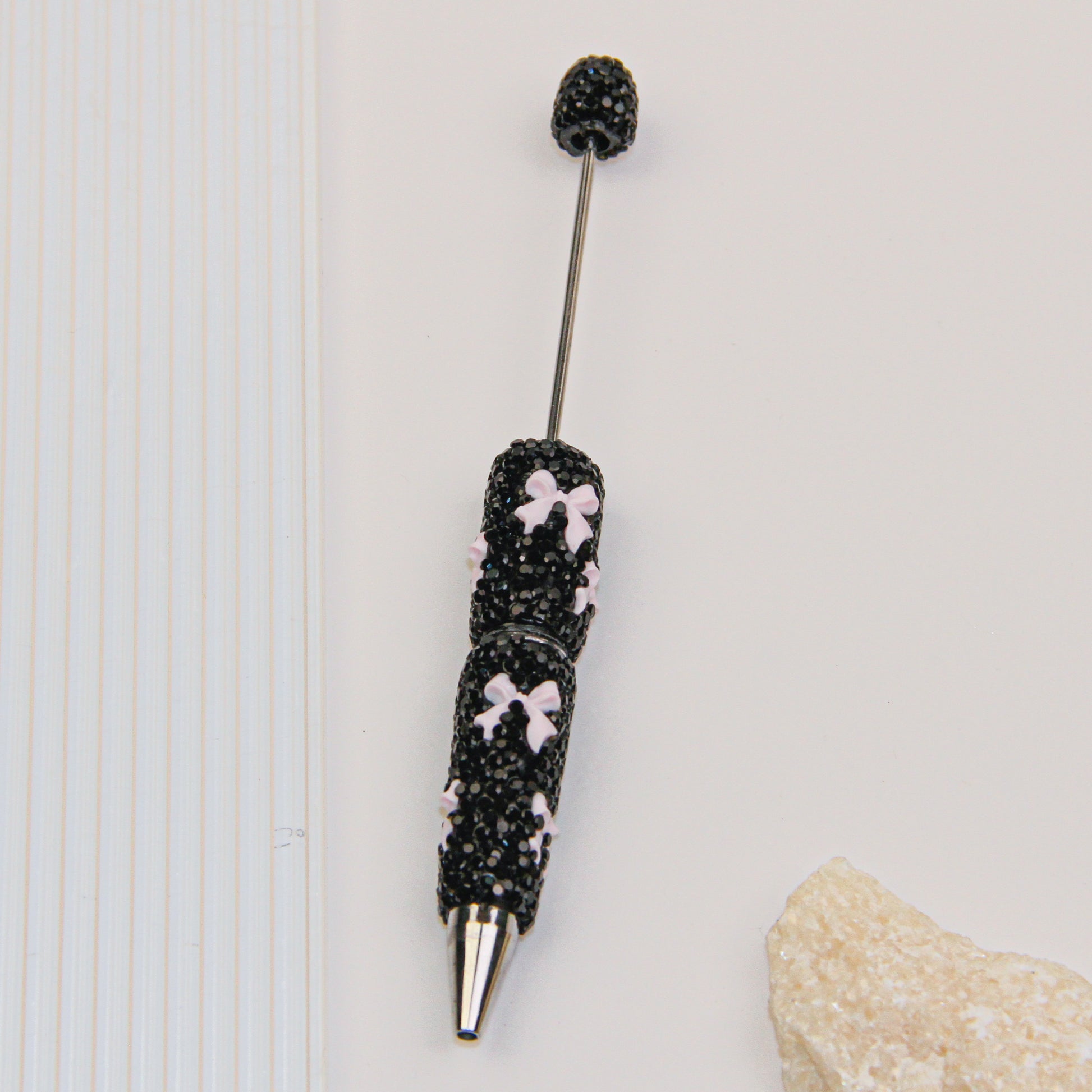 Bow Black Rhinestone Beadable Pen