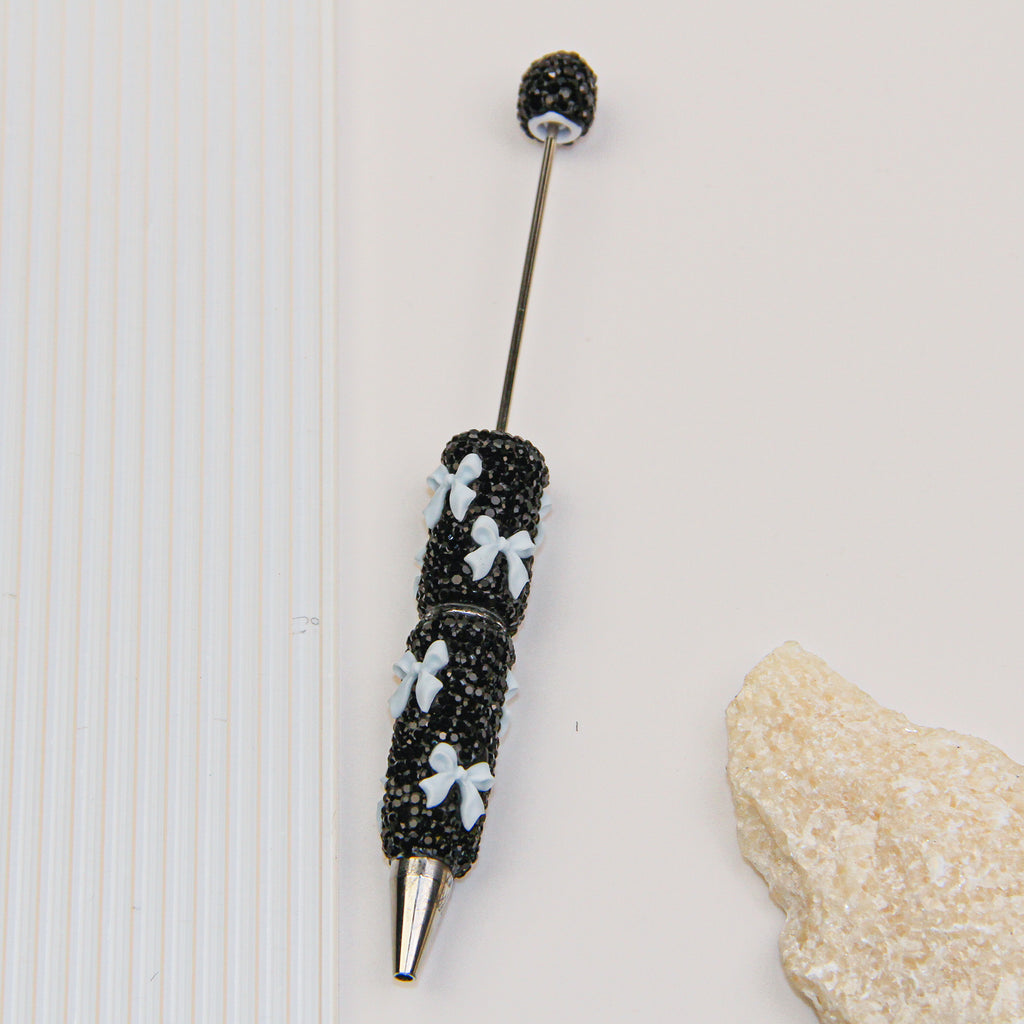 Bow Black Rhinestone Beadable Pen