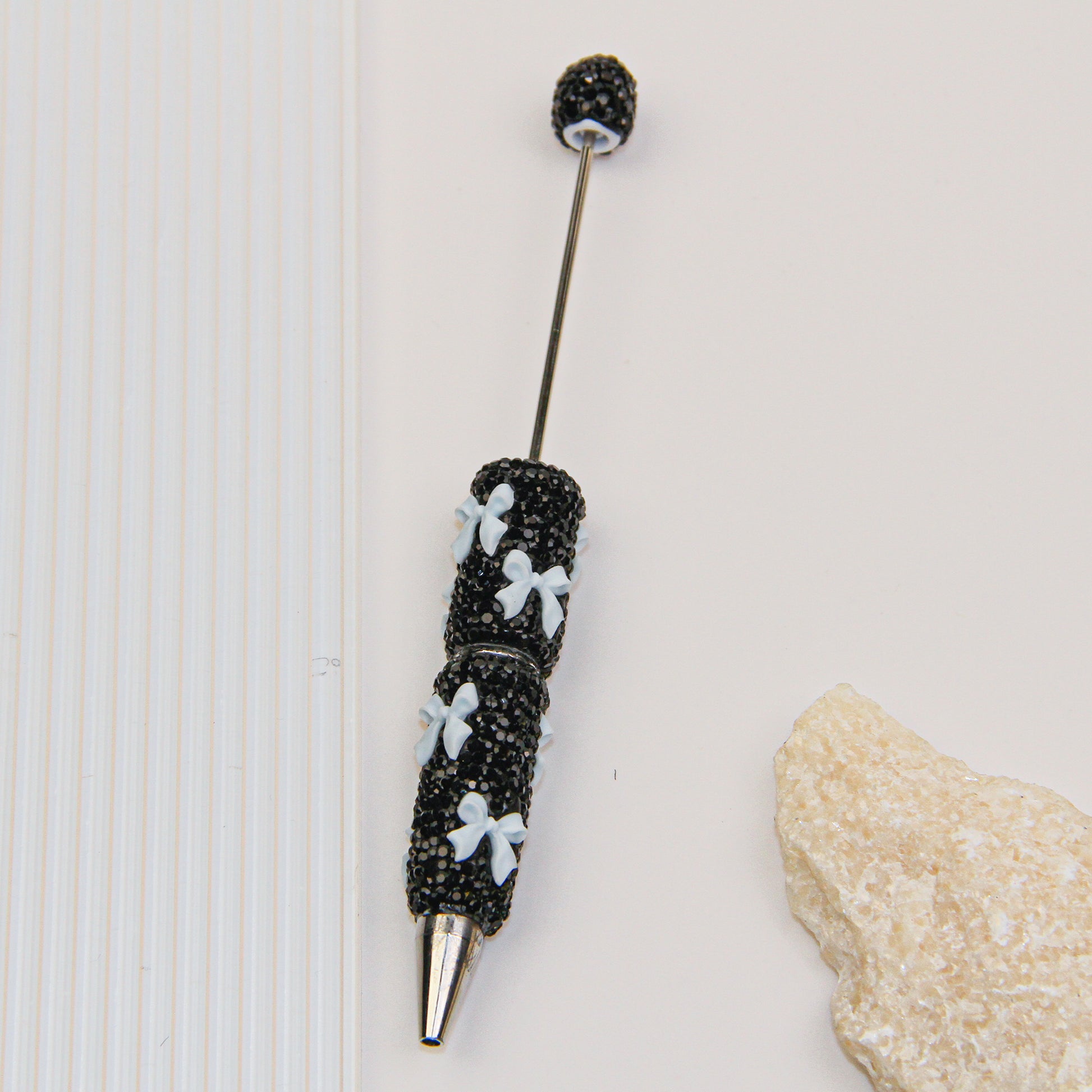 Bow Black Rhinestone Beadable Pen