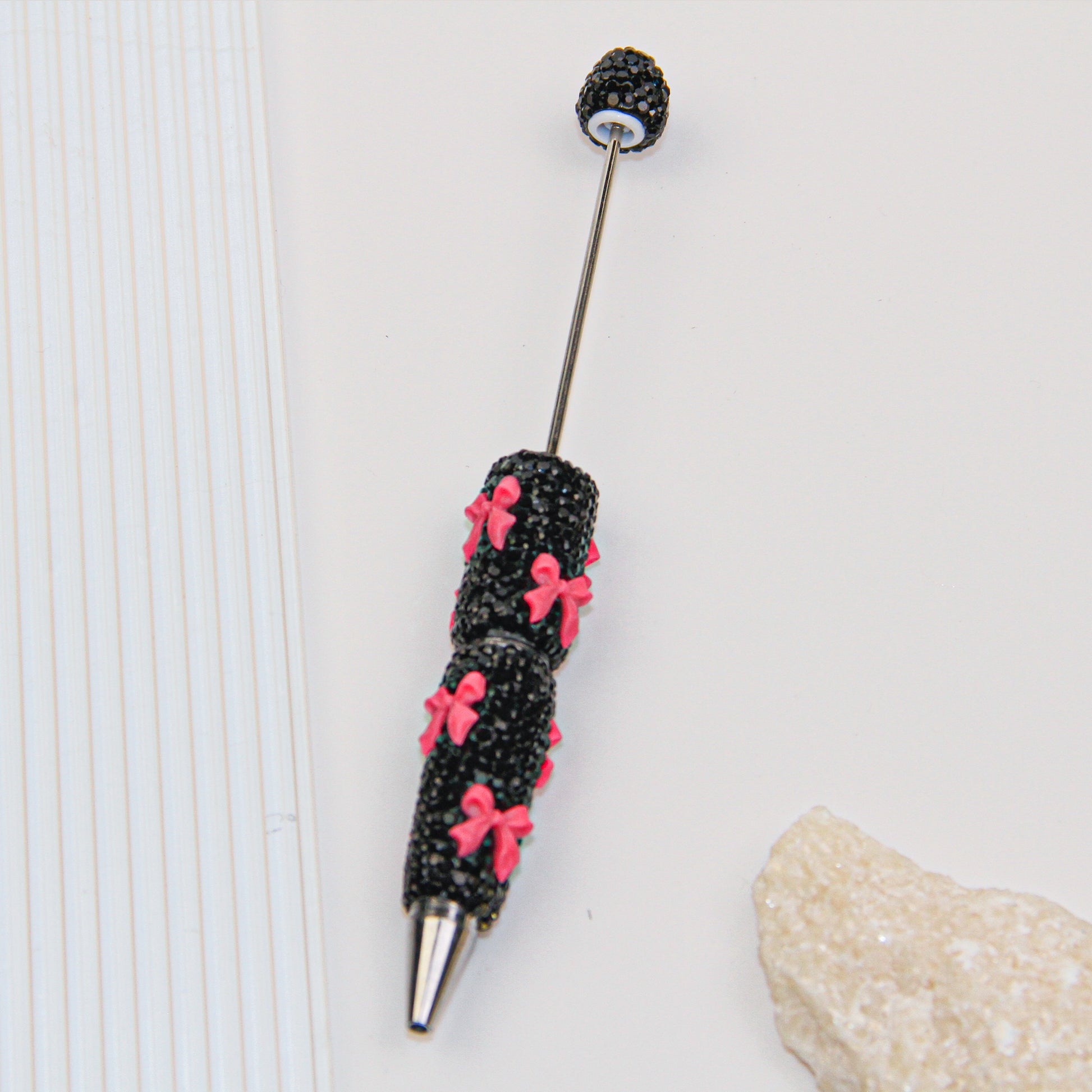 Bow Black Rhinestone Beadable Pen