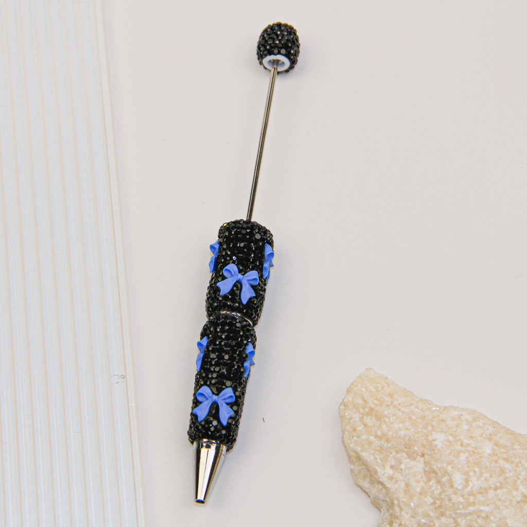 Bow Black Rhinestone Beadable Pen
