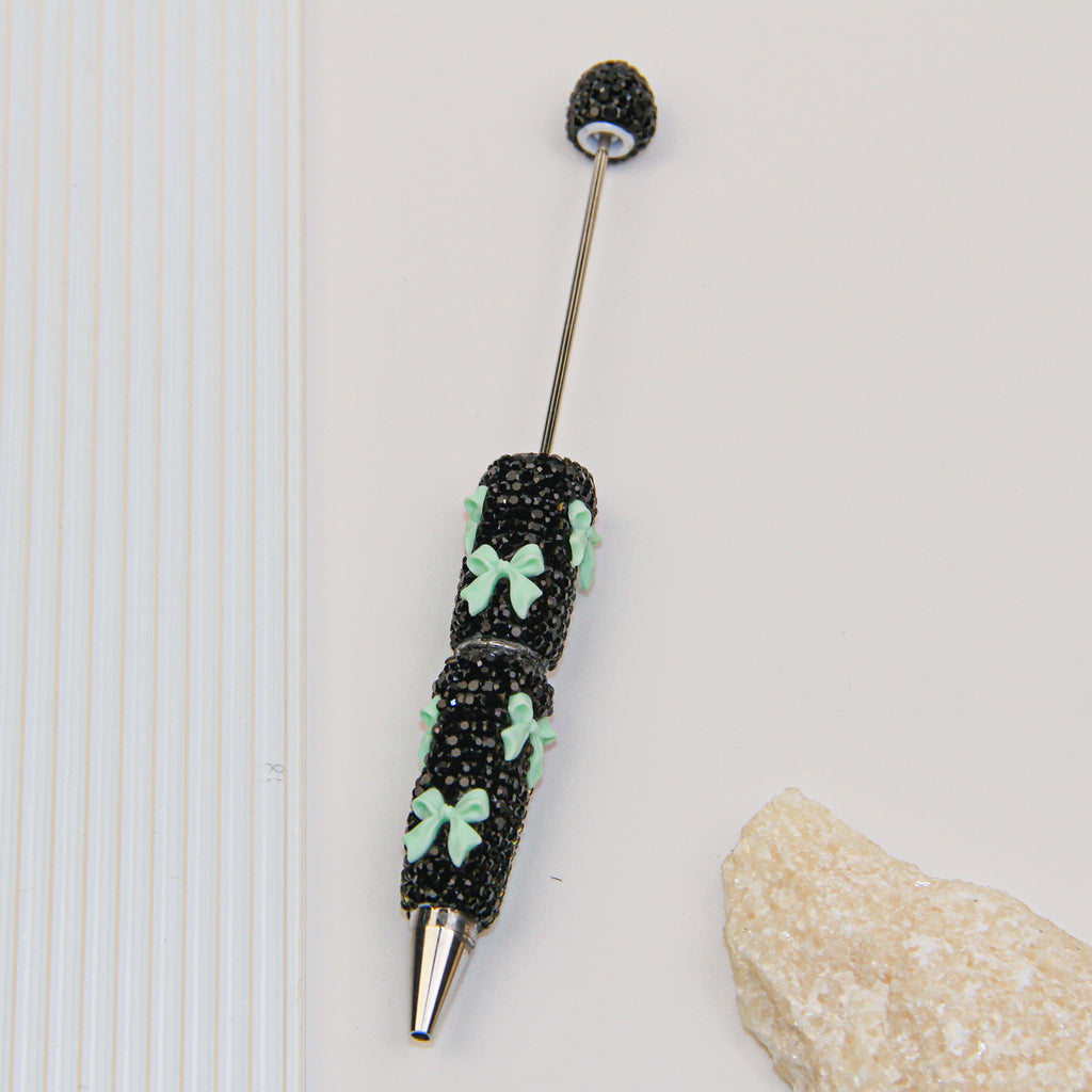 Bow Black Rhinestone Beadable Pen