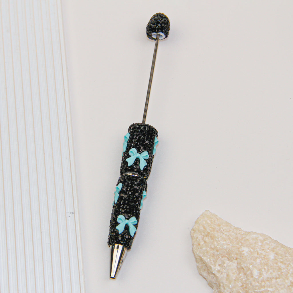 Bow Black Rhinestone Beadable Pen