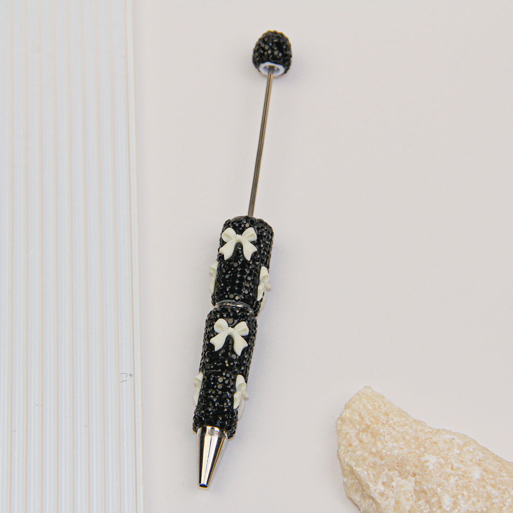 Bow Black Rhinestone Beadable Pen