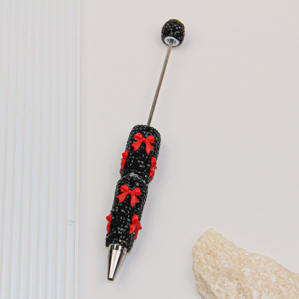 Bow Black Rhinestone Beadable Pen