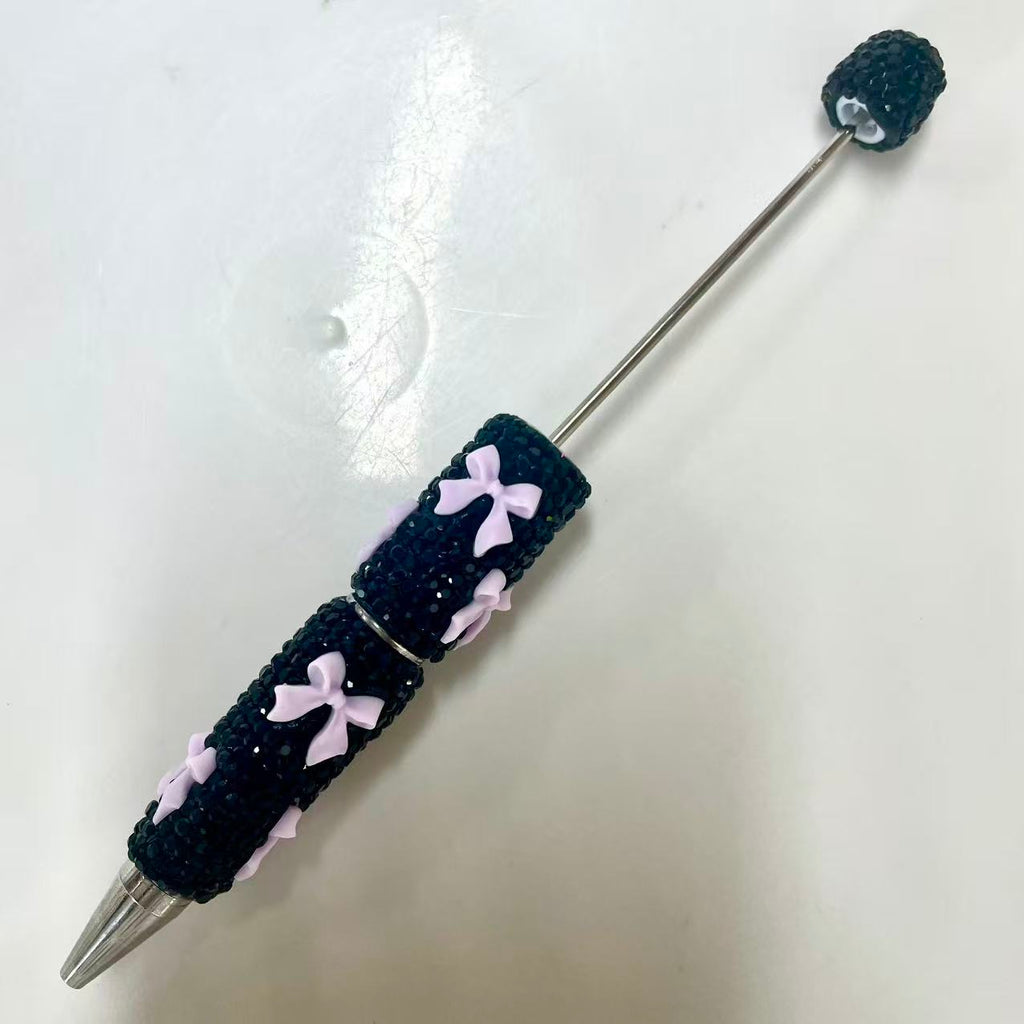 Bow Black Rhinestone Beadable Pen