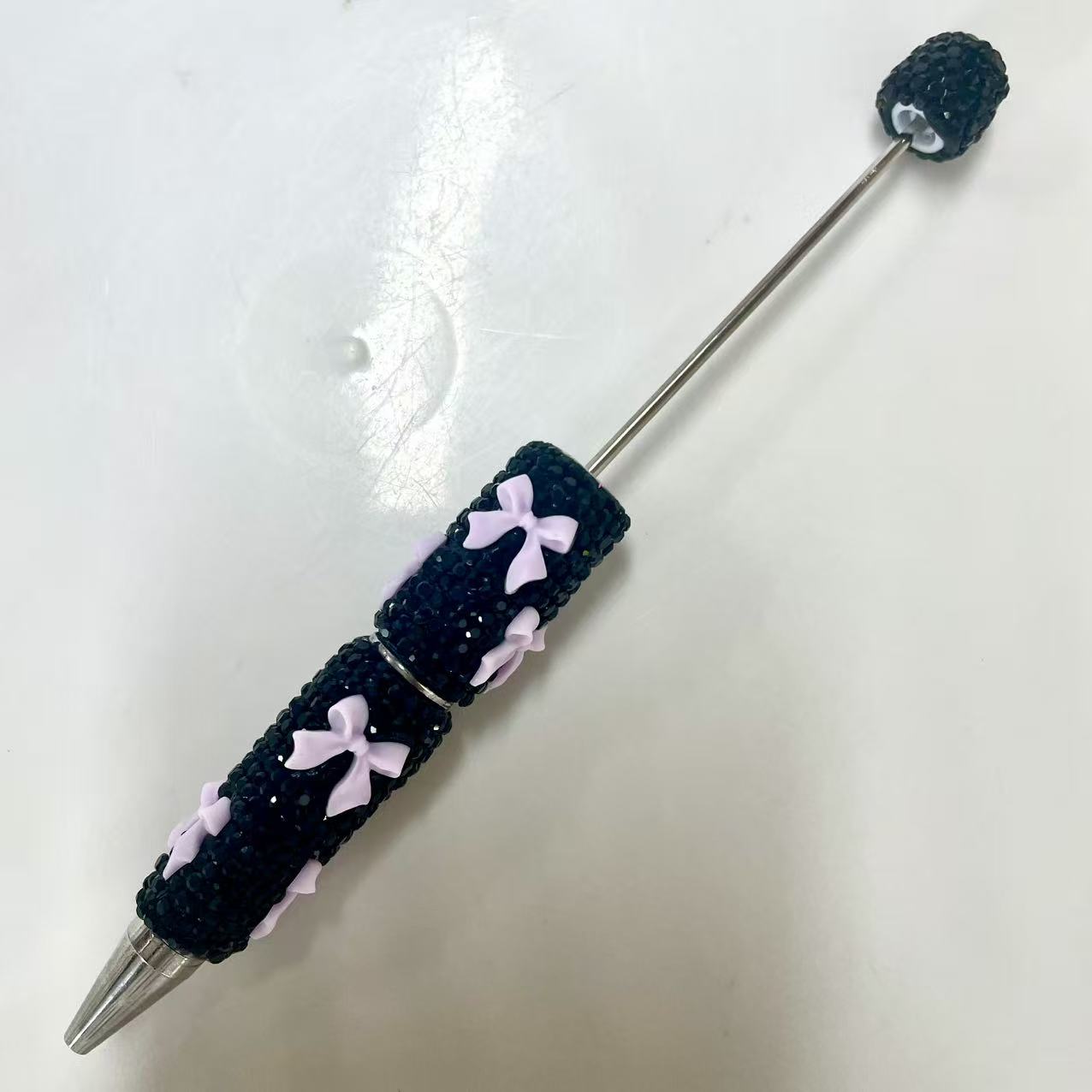 Bow Black Rhinestone Beadable Pen
