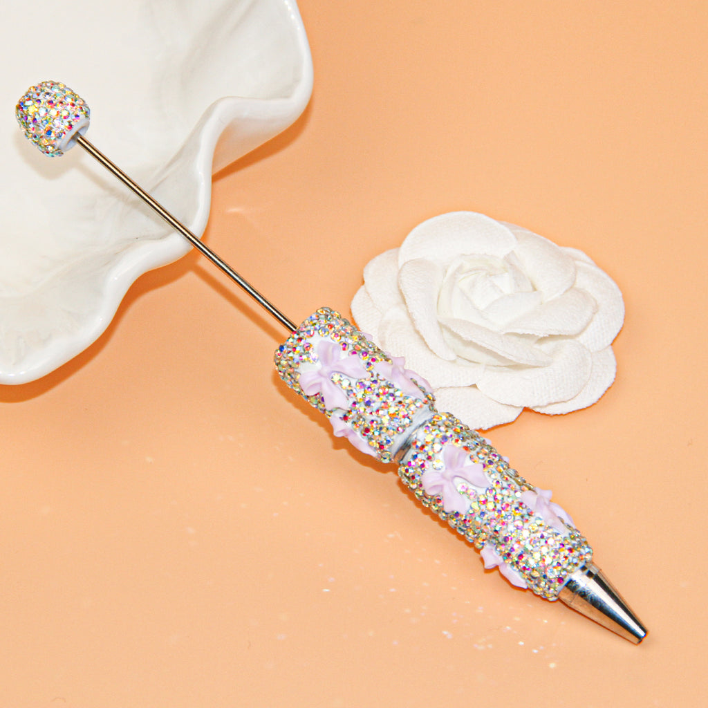 Bow White Rhinestone Beadable Pen