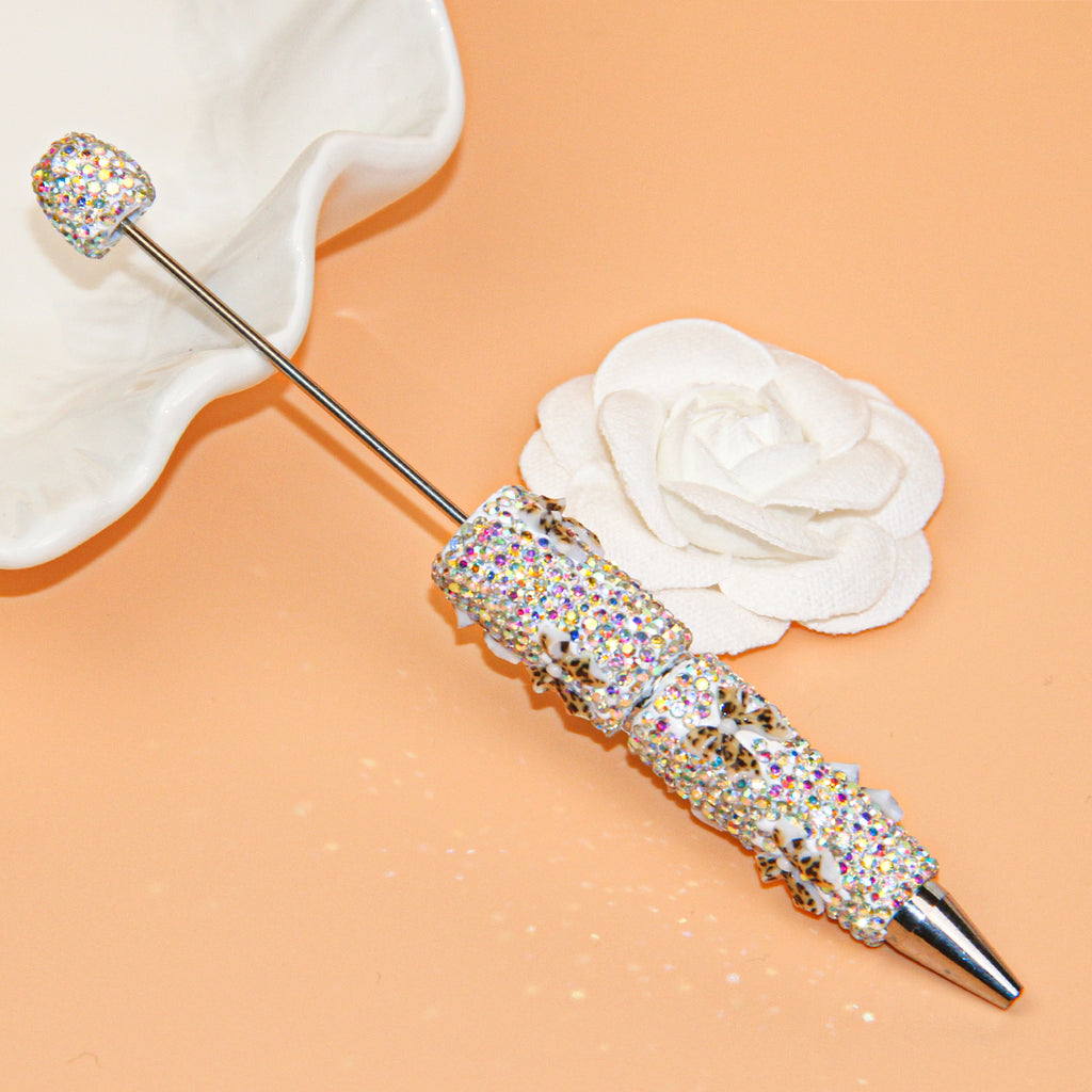 Bow White Rhinestone Beadable Pen