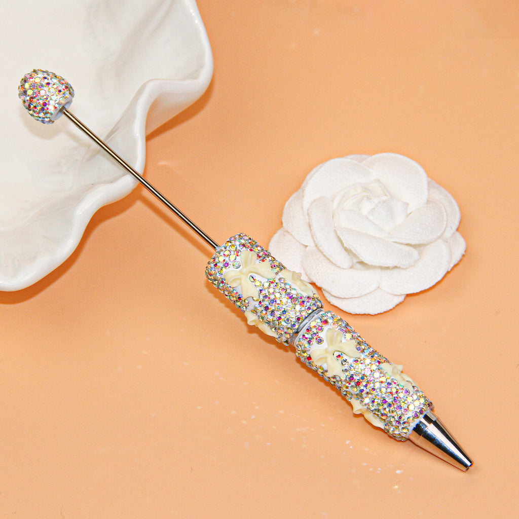 Bow White Rhinestone Beadable Pen